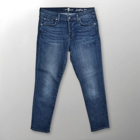 7 For All Mankind Josefina Skinny Boyfriend Jeans Size 27 Med/Dark Blue Wash EUC - Picture 1 of 9